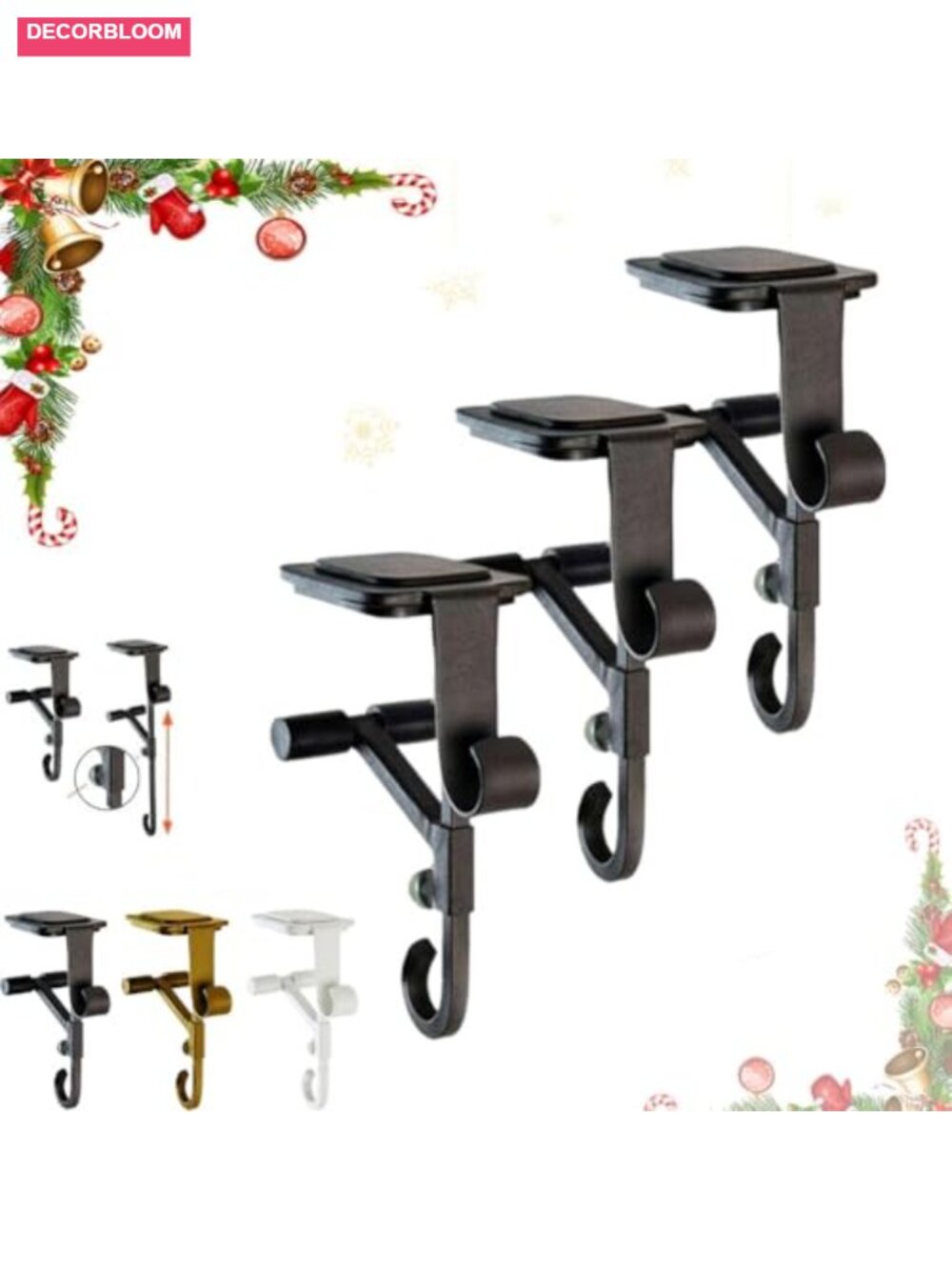 2 in 1 Adjustable Christmas Stocking and Garland Hanger Metal Mantle Hooks